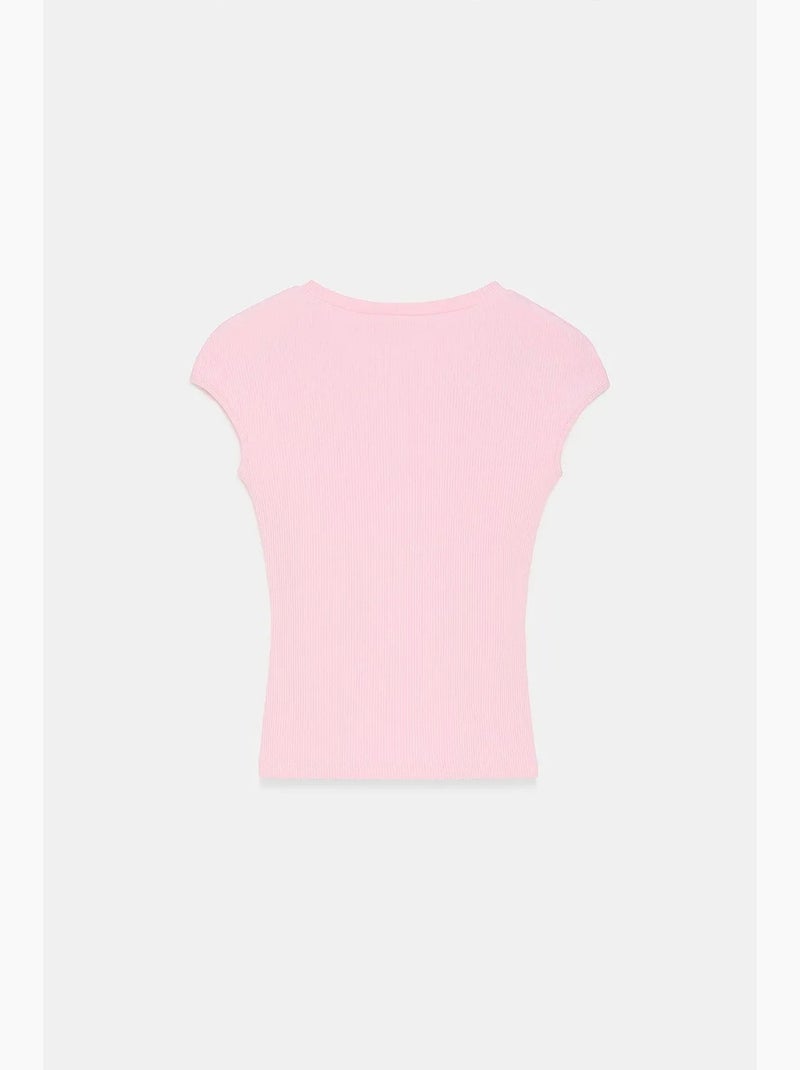 T-shirt girocollo in jersey di cotone aderente dilvin Rosa chiaro - Kiabi