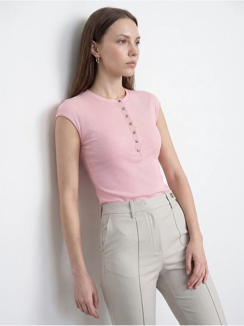 T-shirt girocollo in jersey di cotone aderente dilvin Rosa chiaro - Kiabi