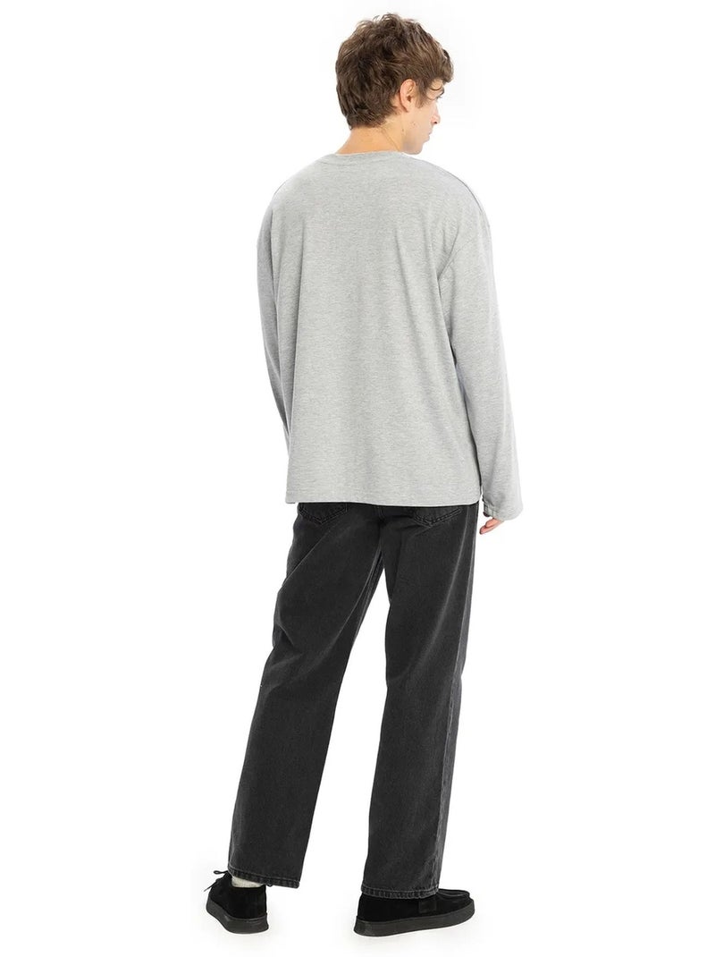 T-shirt girocollo maniche lunghe cotone giesto Grigio - Kiabi