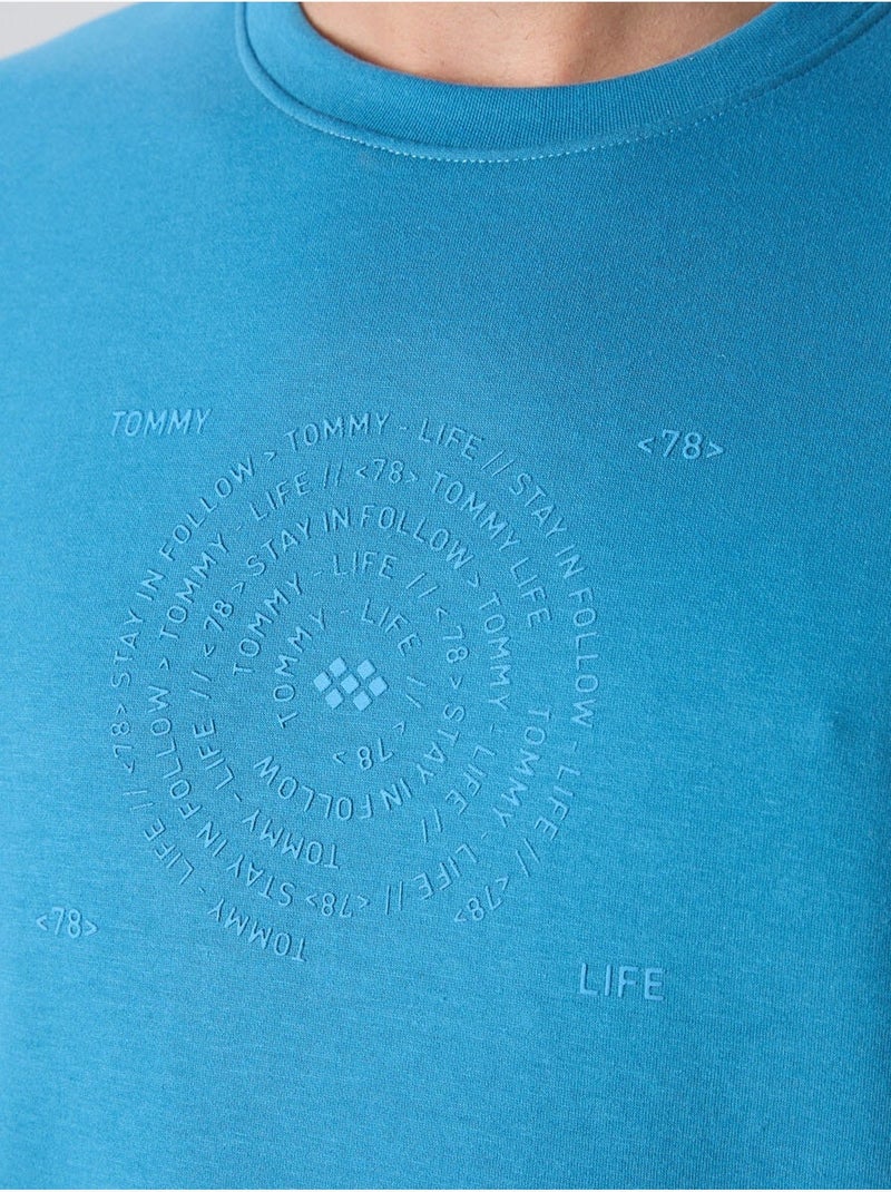 T-shirt girocollo oversize in misto cotone tommy Blu - Kiabi