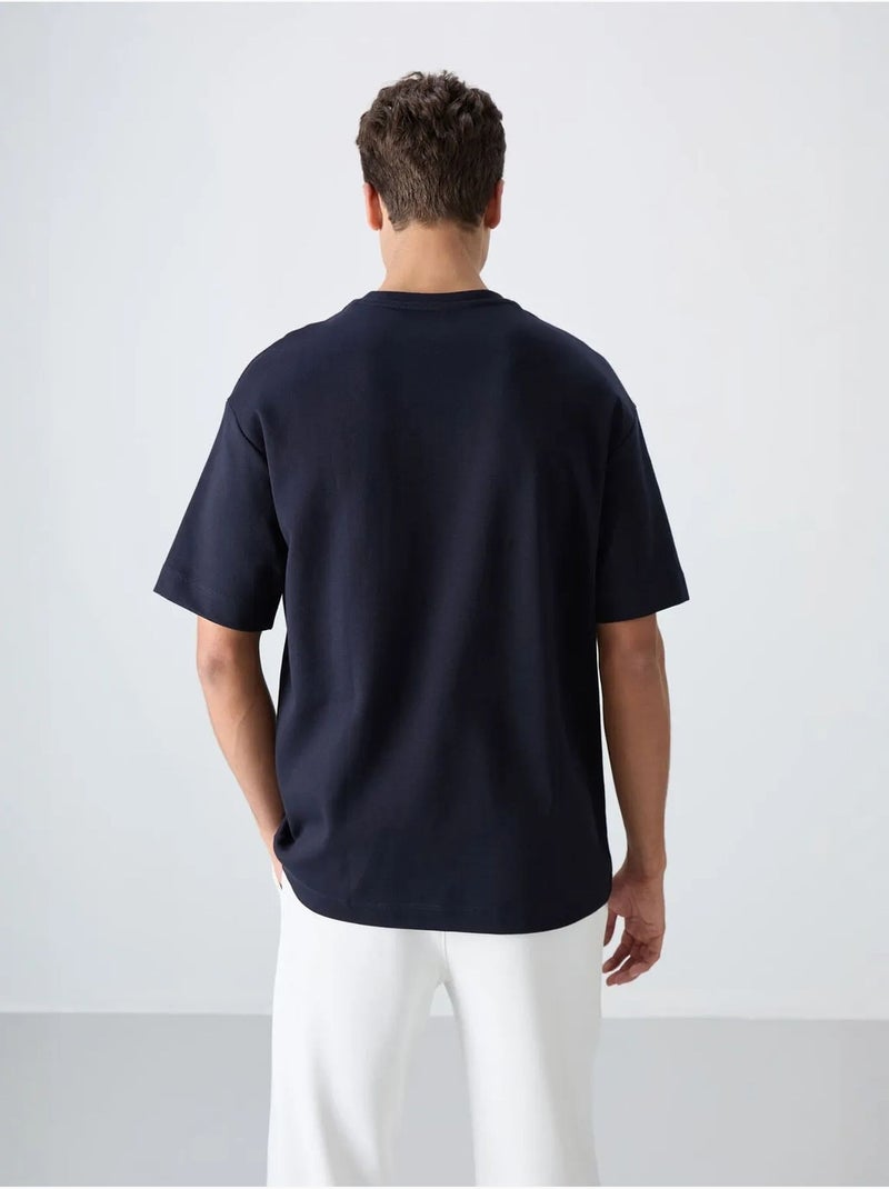 T-shirt girocollo oversize in misto cotone tommy Blu marino - Kiabi