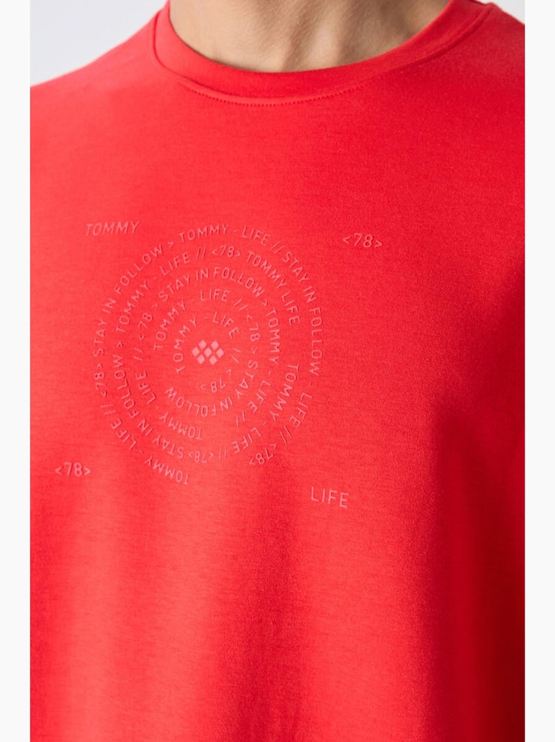 T-shirt girocollo oversize in misto cotone tommy Rosso - Kiabi