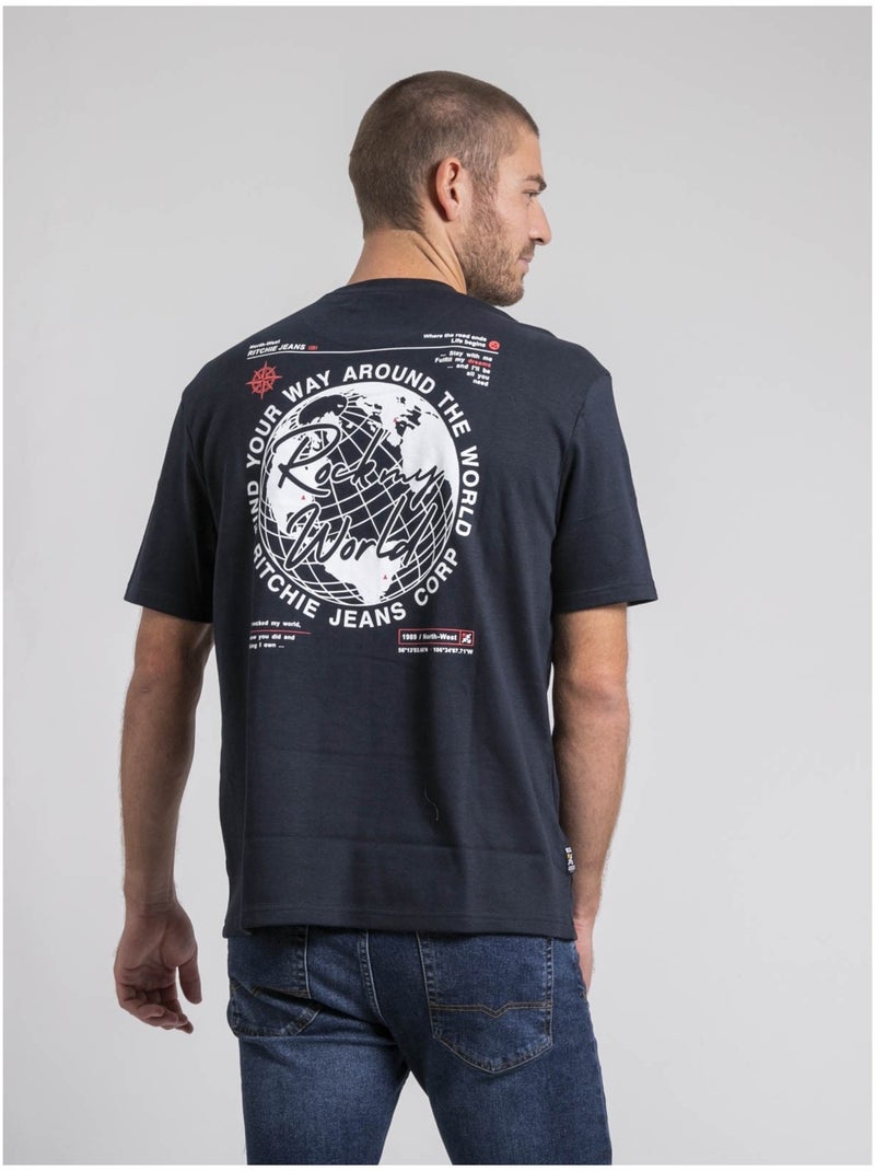 T-shirt girocollo oversize pur coton JOHART Blu marino - Kiabi