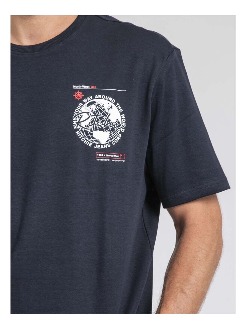 T-shirt girocollo oversize pur coton JOHART Blu marino - Kiabi