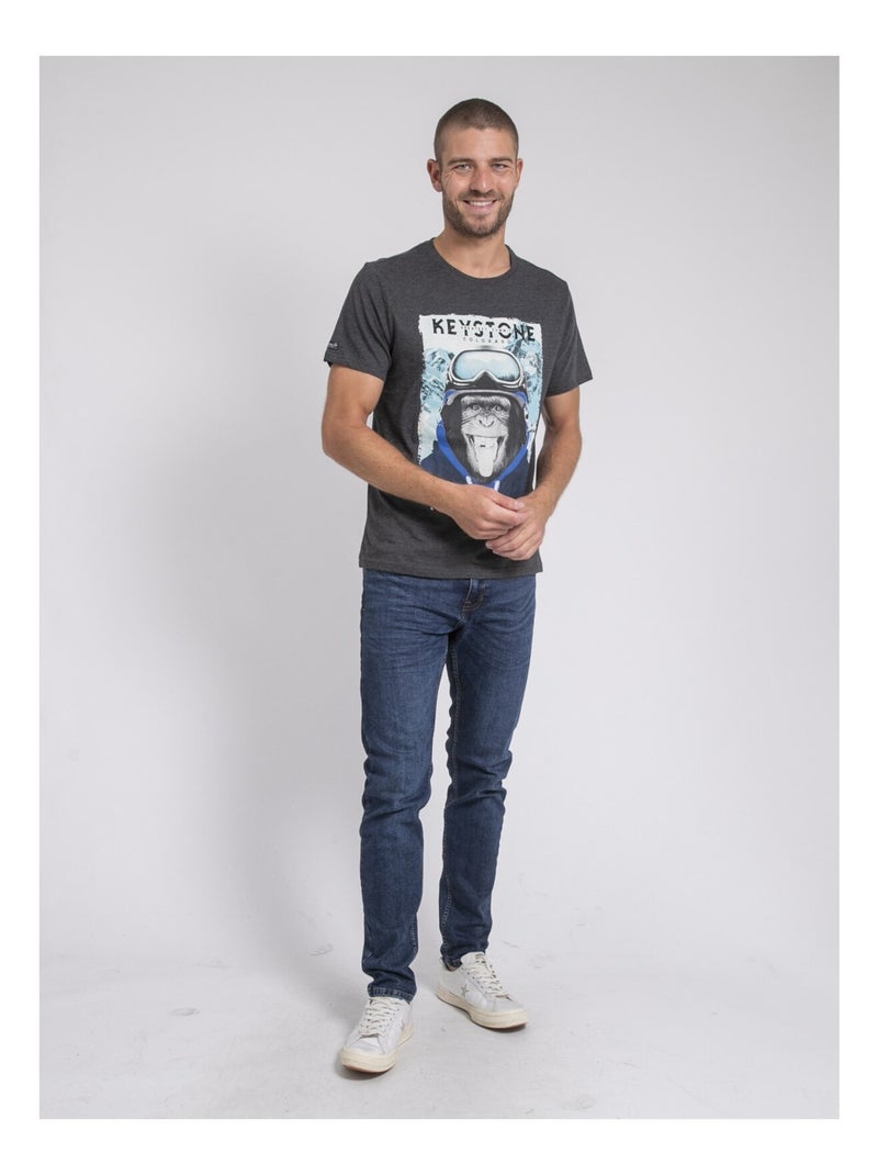 T-shirt girocollo pur coton JACOSKI Grigio scuro - Kiabi