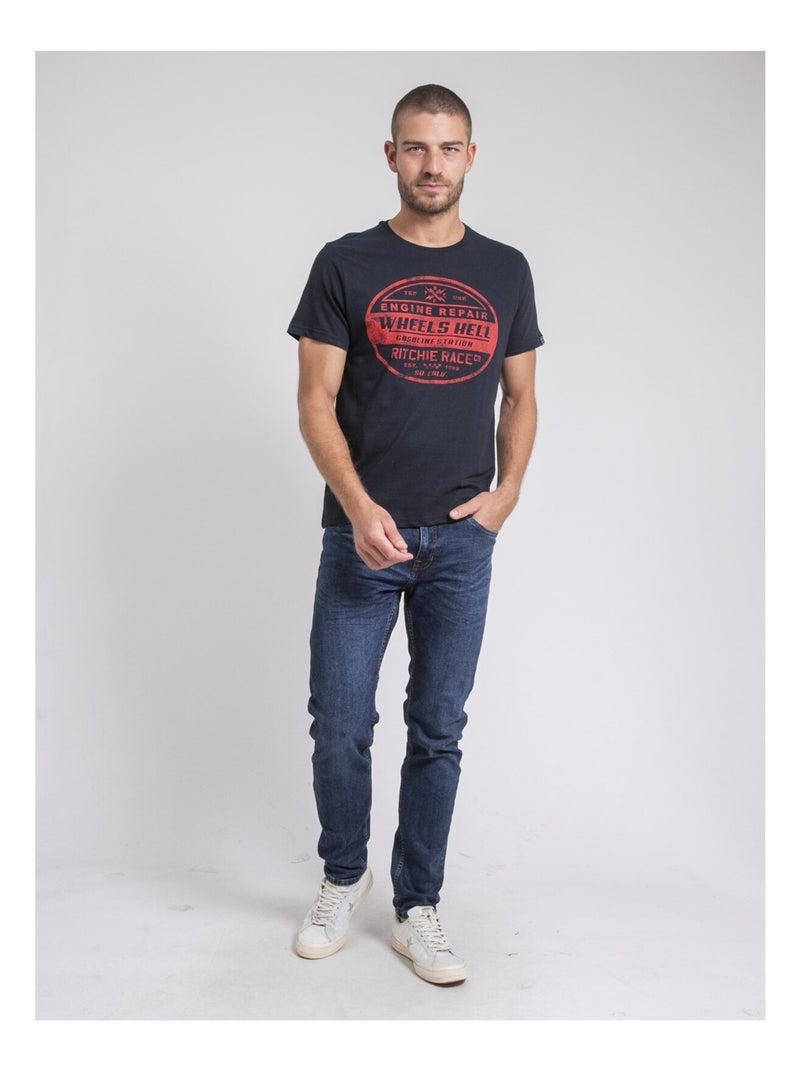 T-shirt girocollo pur coton JAKOTA Blu marino - Kiabi