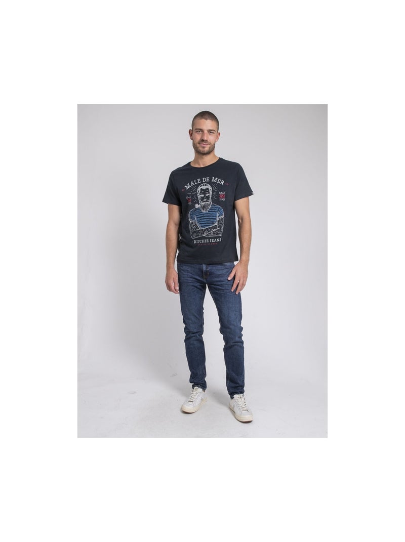 T-shirt girocollo pur coton JAMEKONG Blu marino - Kiabi