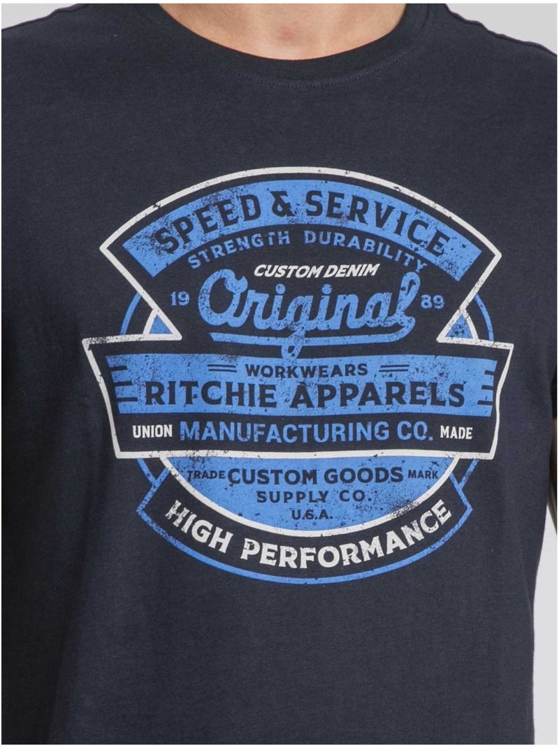 T-shirt girocollo pur coton JIROBIN Blu marino - Kiabi