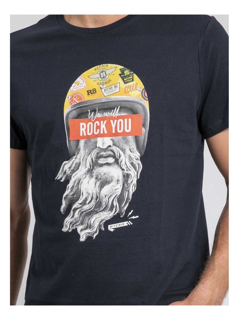 T-shirt girocollo pur coton JOMODEK Blu marino - Kiabi