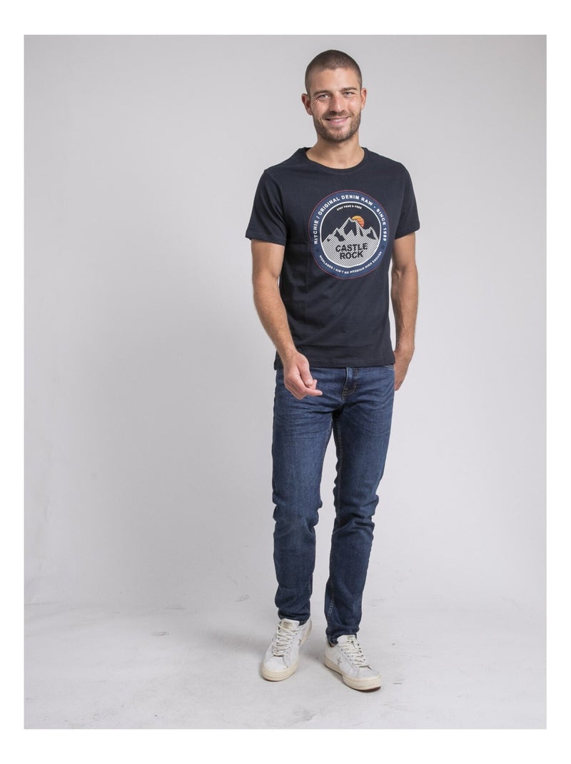 T-shirt girocollo pur coton JOROCK Blu marino - Kiabi