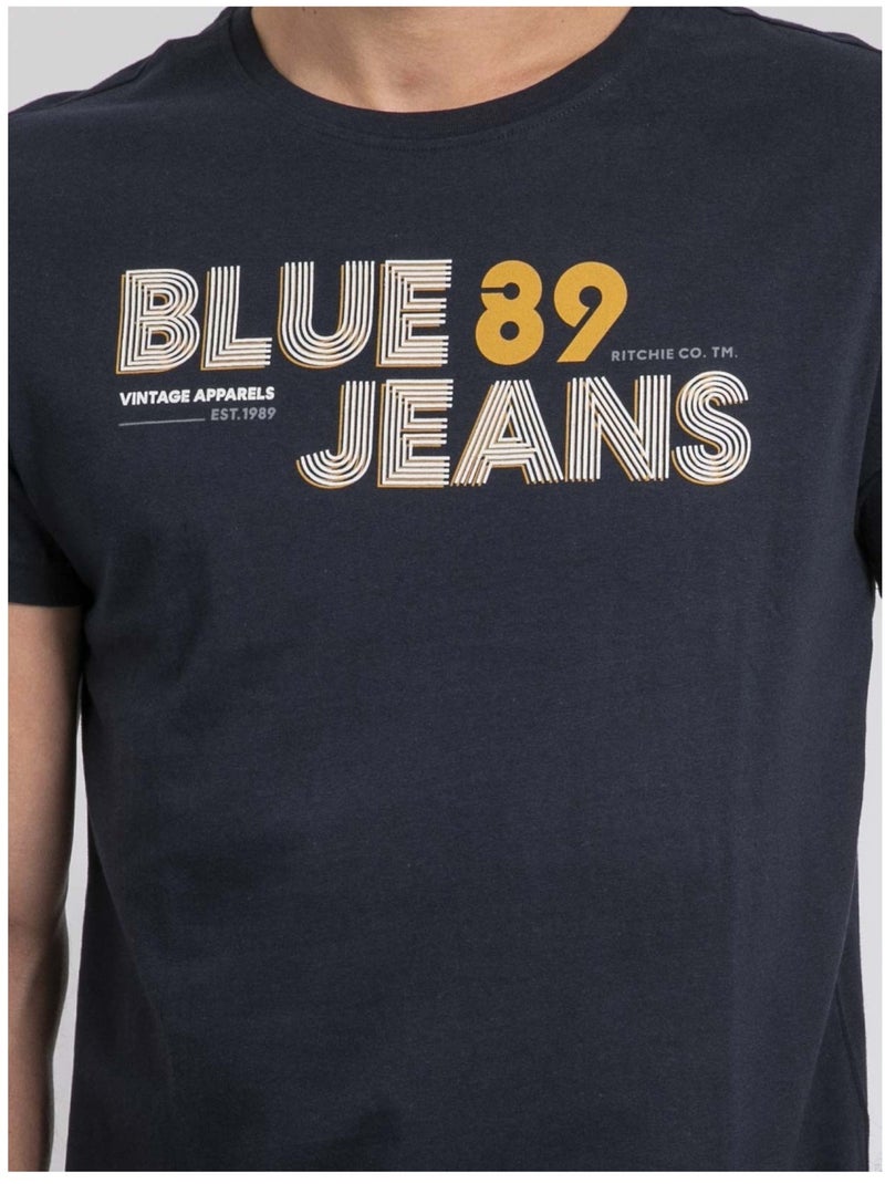 T-shirt girocollo pur coton JUPILAR Blu marino - Kiabi