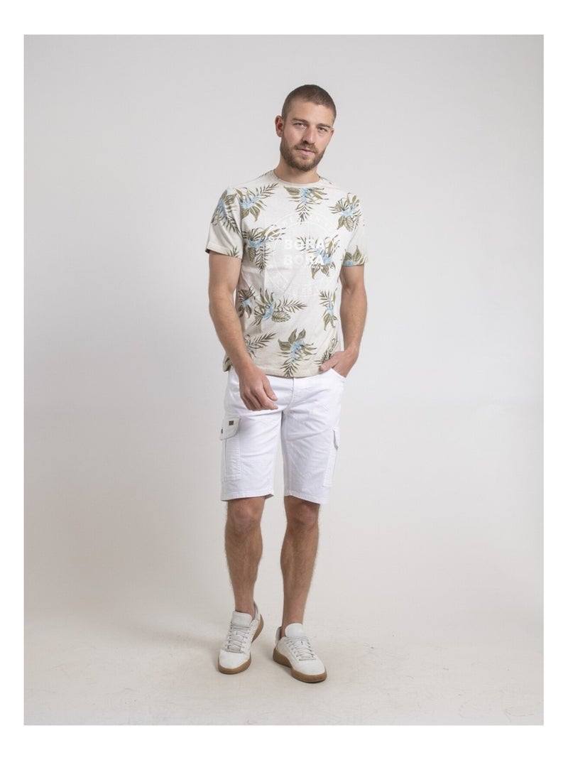 T-shirt girocollo puro cotone a motivi NULEMON Beige - Kiabi