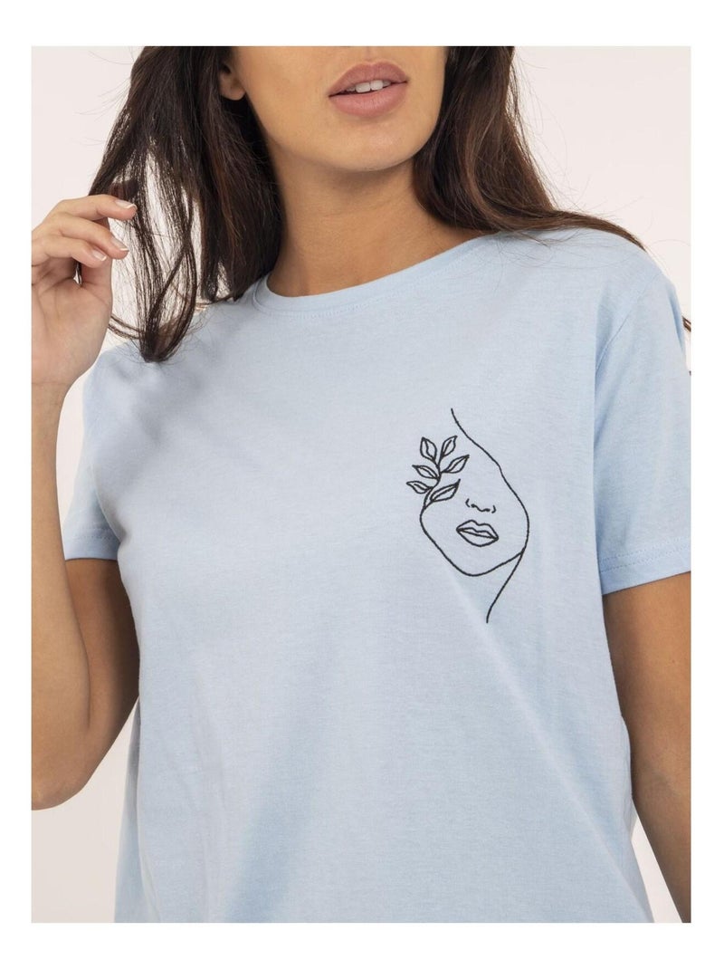 T-shirt girocollo puro cotone FABIANA Blu chiaro - Kiabi