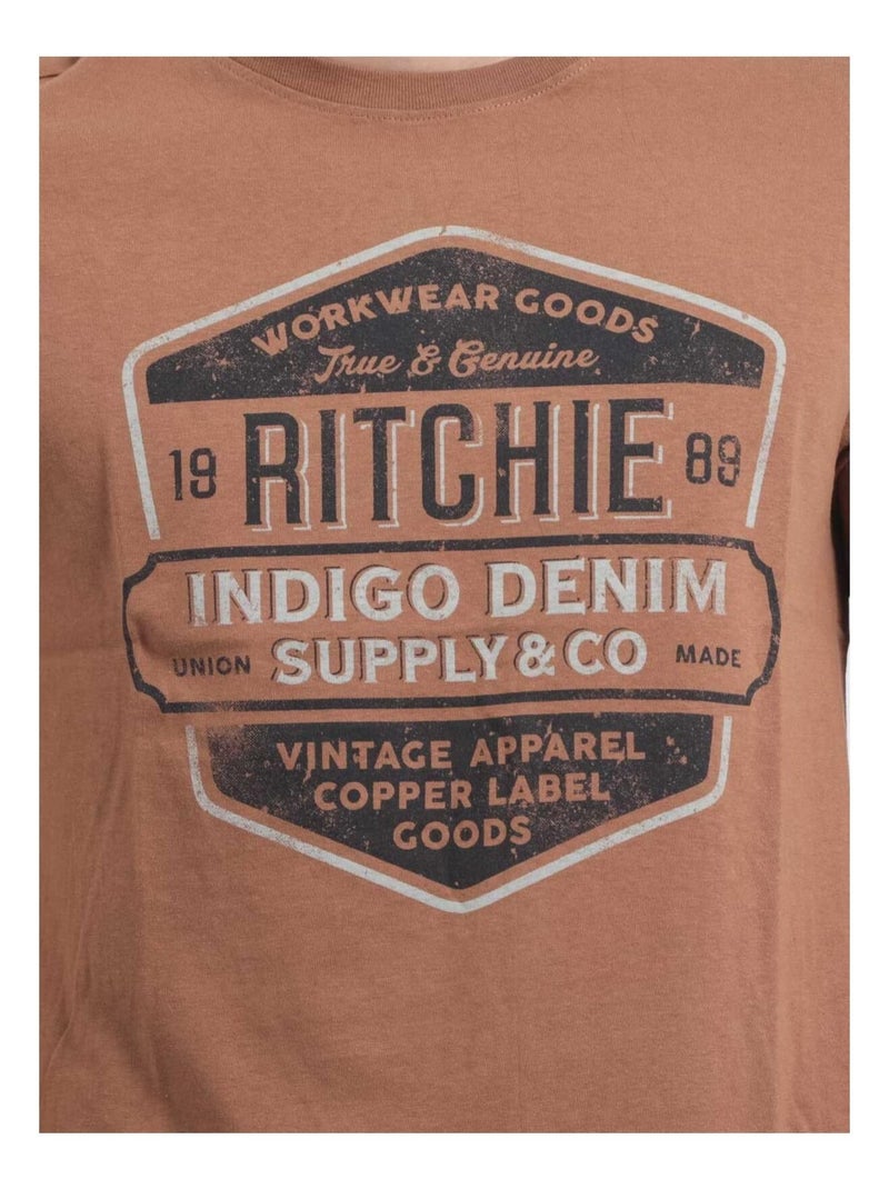 T-shirt girocollo puro cotone JAGNY Marrone glacé - Kiabi