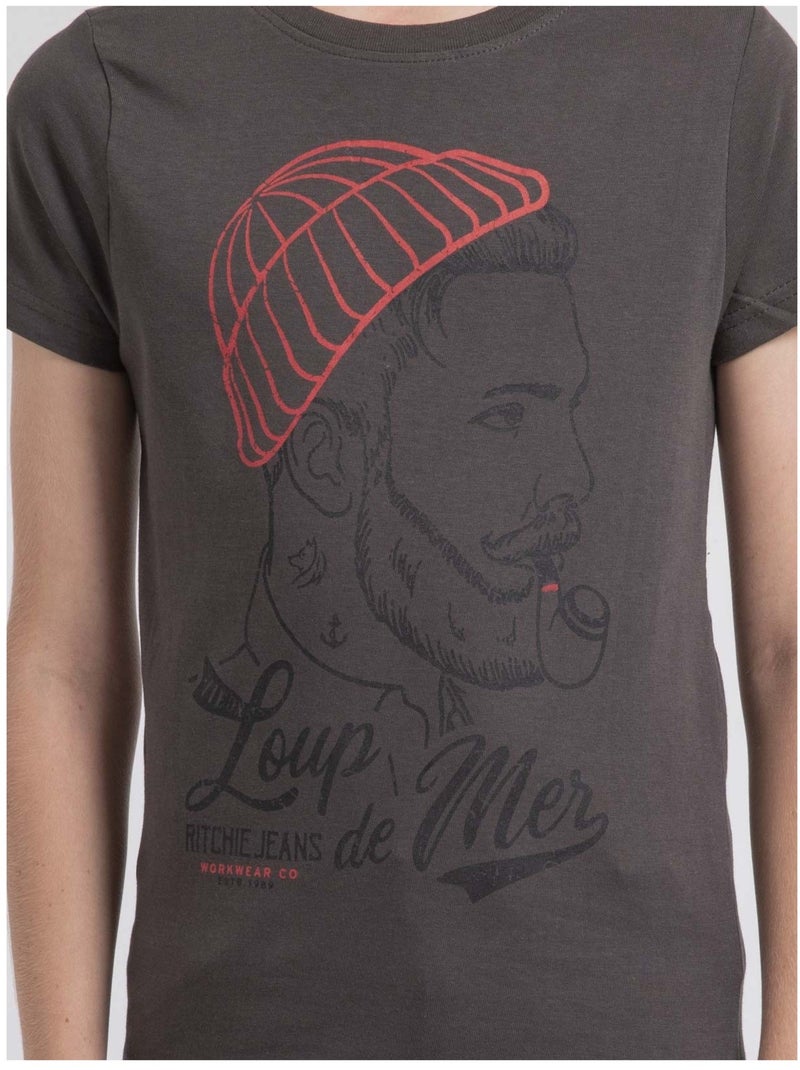 T-shirt girocollo puro cotone JOUANCY-J Grigio scuro - Kiabi