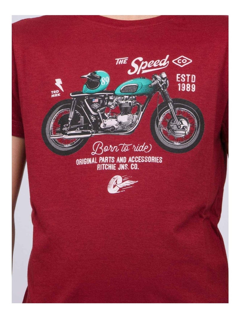 T-shirt girocollo puro cotone JOUMEA-J Bordeaux - Kiabi