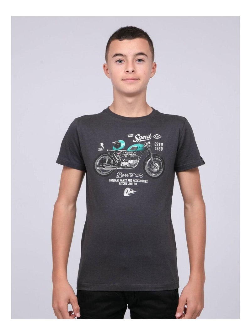 T-shirt girocollo puro cotone JOUMEA-J Grigio scuro - Kiabi