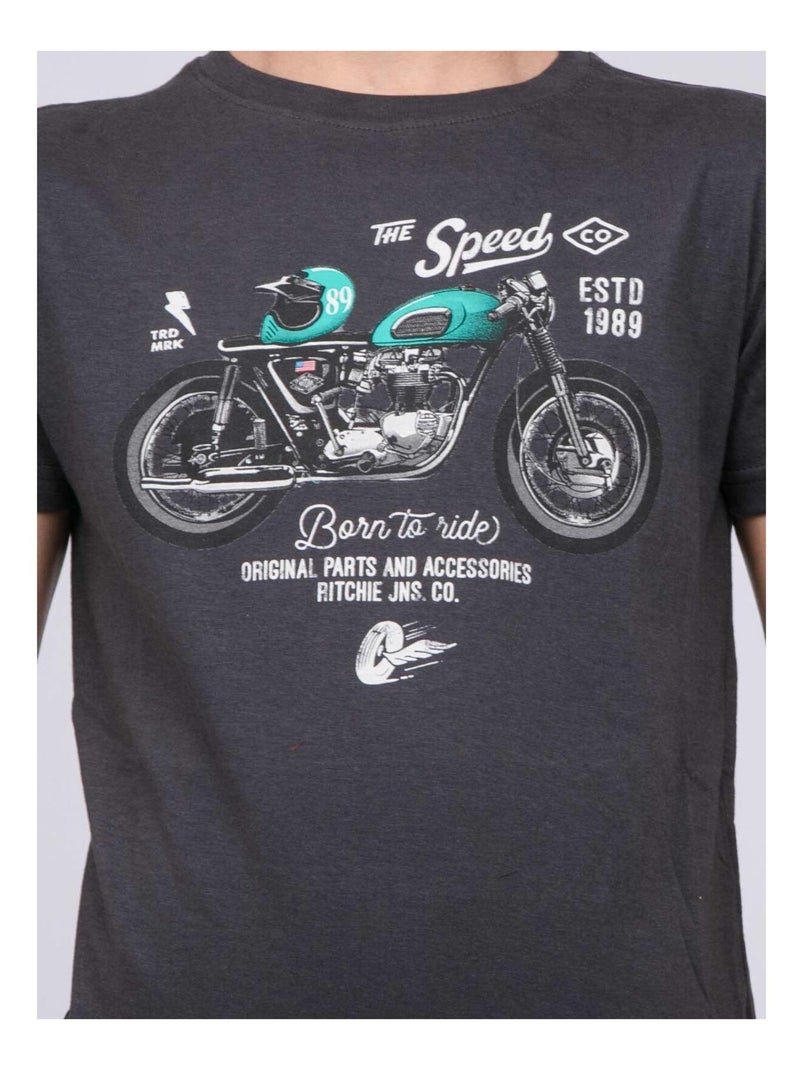 T-shirt girocollo puro cotone JOUMEA-J Grigio scuro - Kiabi