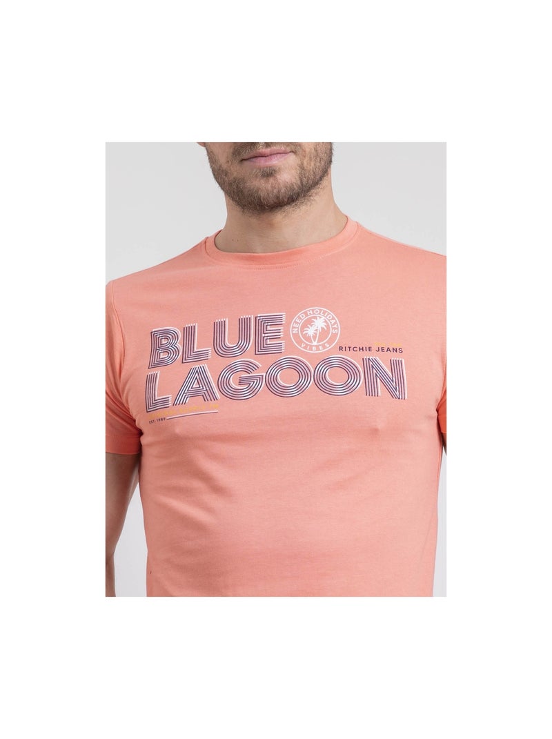 T-shirt girocollo puro cotone NAPAMIEL Arancione corallo - Kiabi