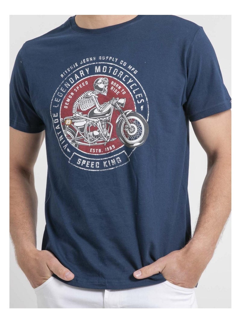 T-shirt girocollo puro cotone NELIZIO Blu - Kiabi