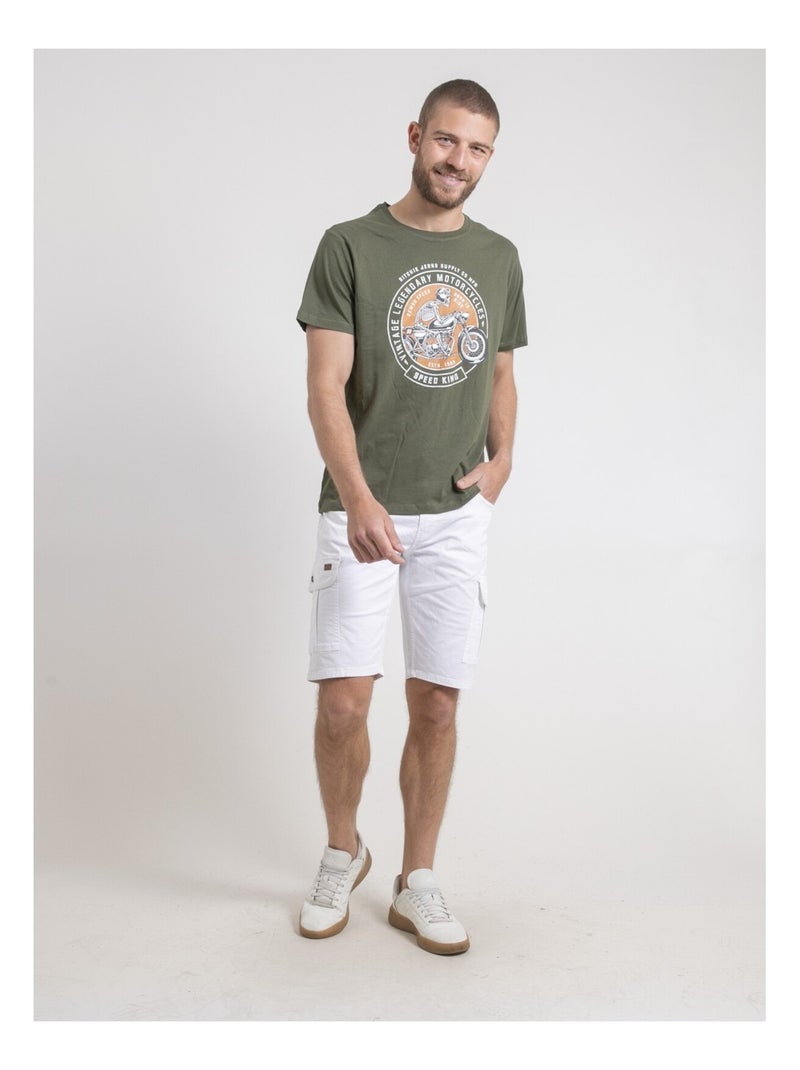 T-shirt girocollo puro cotone NELIZIO Cachi - Kiabi