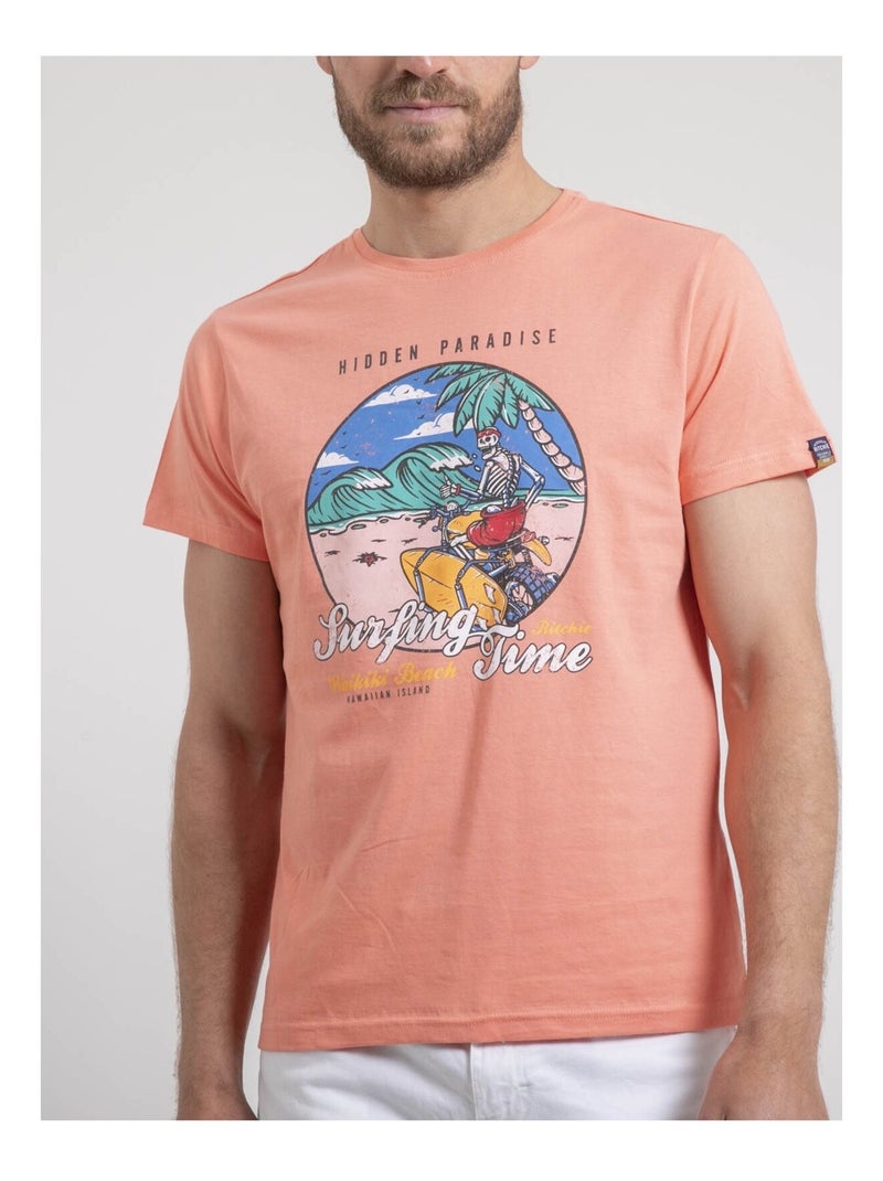 T-shirt girocollo puro cotone NEROMAX Arancione corallo - Kiabi