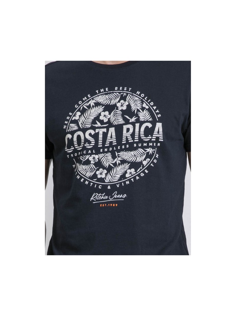 T-shirt girocollo puro cotone NEVOLTA Blu marino - Kiabi