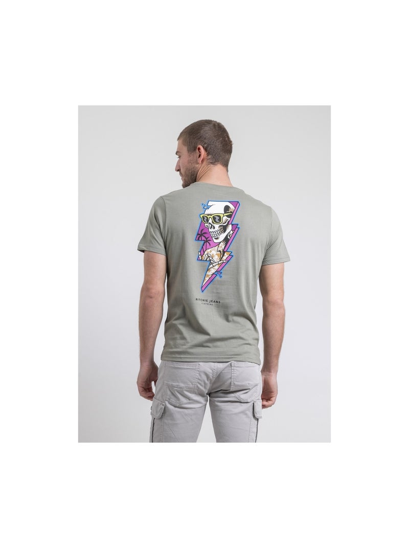 T-shirt girocollo puro cotone NIKISKULL Cachi - Kiabi