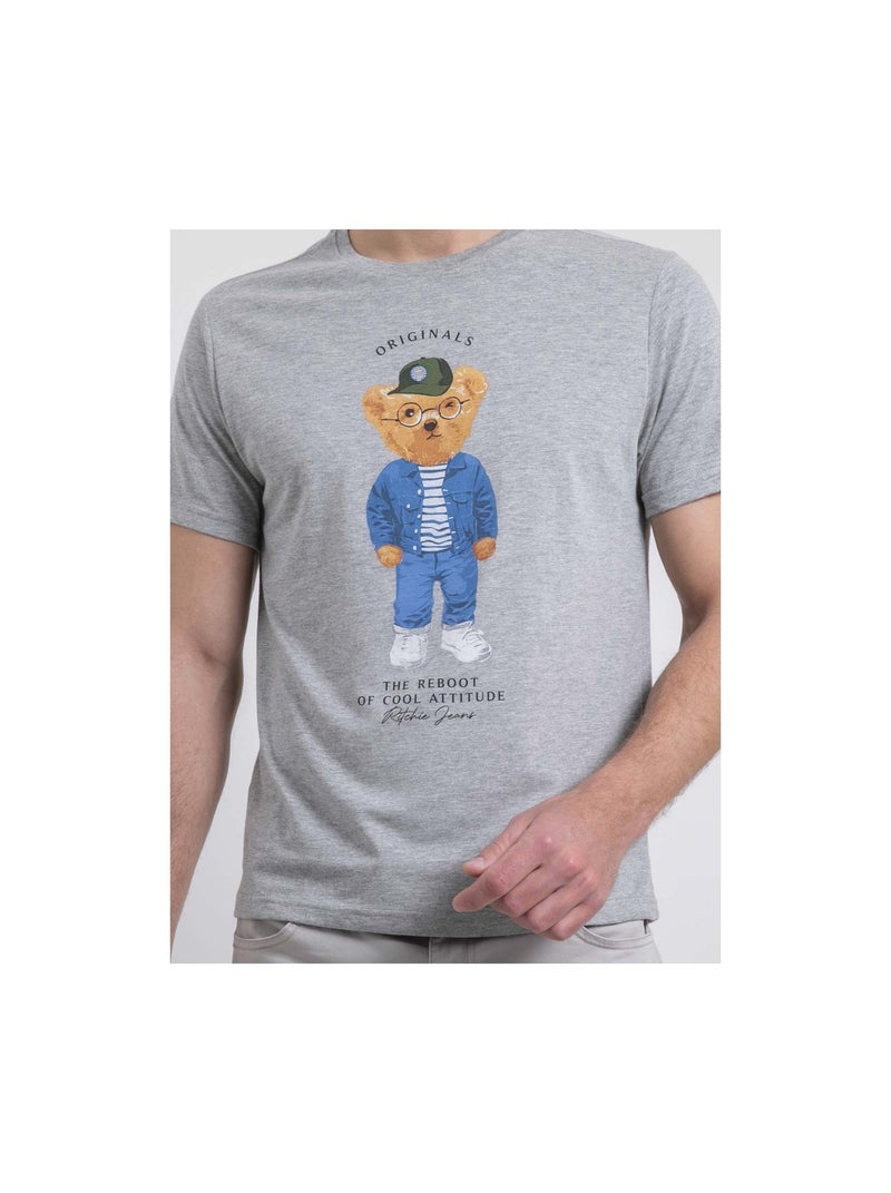 T-shirt girocollo puro cotone NOBENITO Grigio - Kiabi