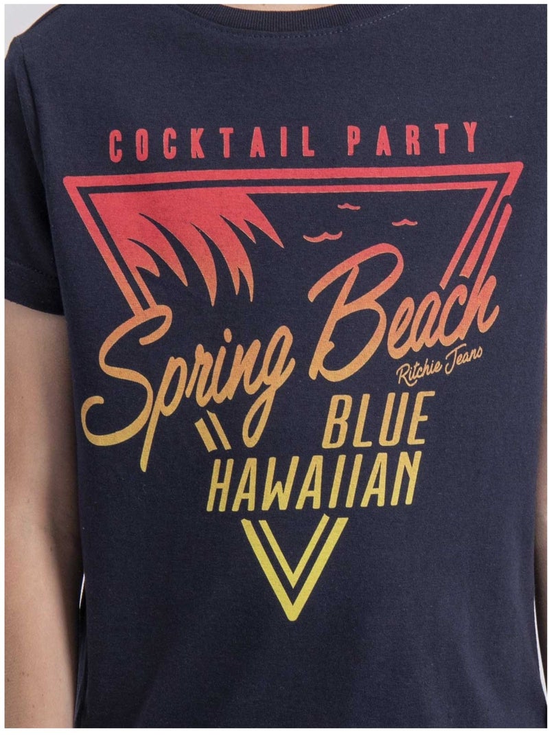 T-shirt girocollo puro cotone NOCLARK-J Blu marino - Kiabi