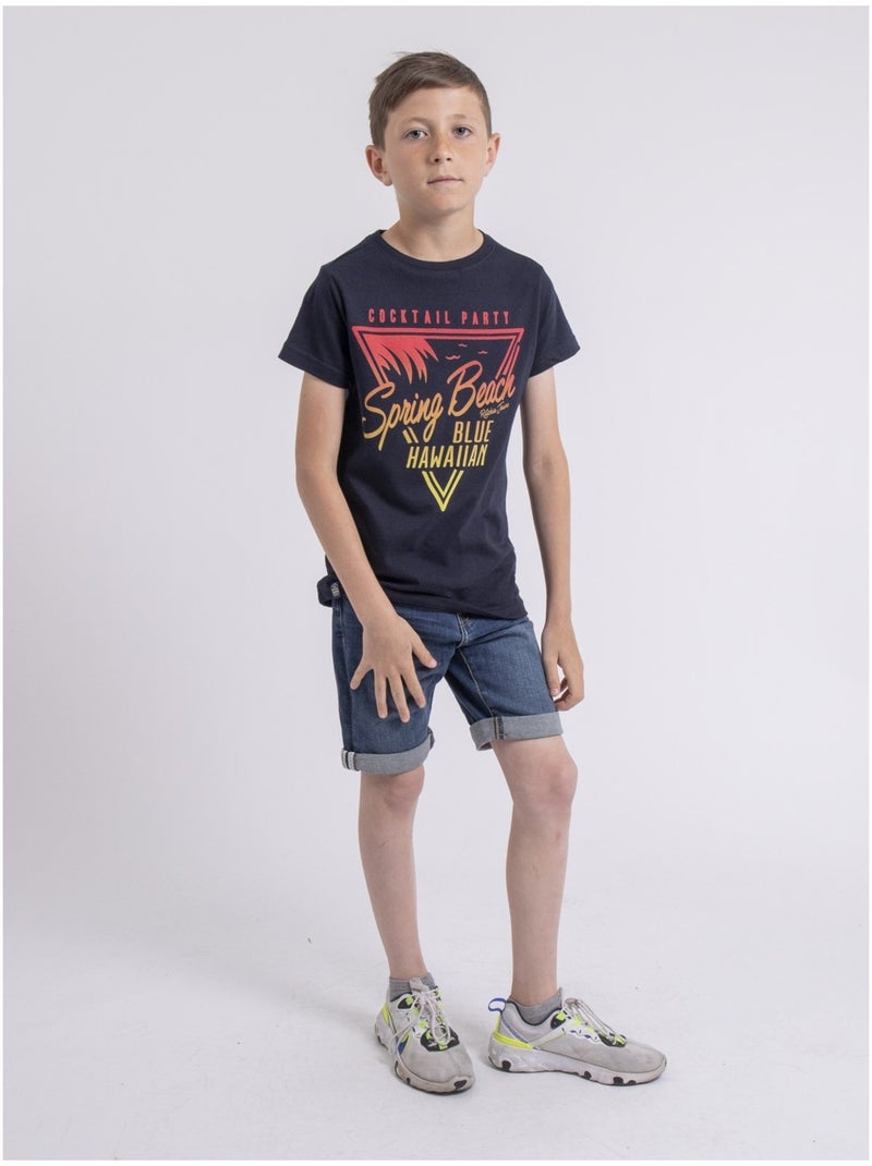 T-shirt girocollo puro cotone NOCLARK-J Blu marino - Kiabi