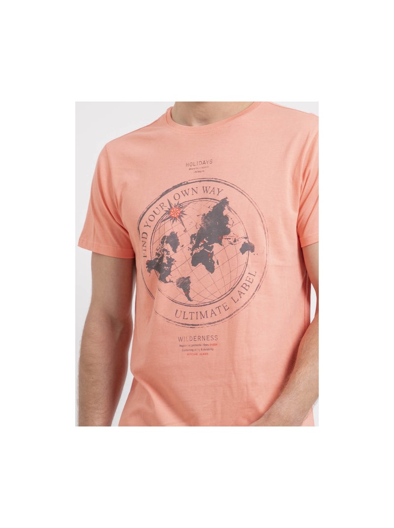 T-shirt girocollo puro cotone NOULAME Arancione corallo - Kiabi