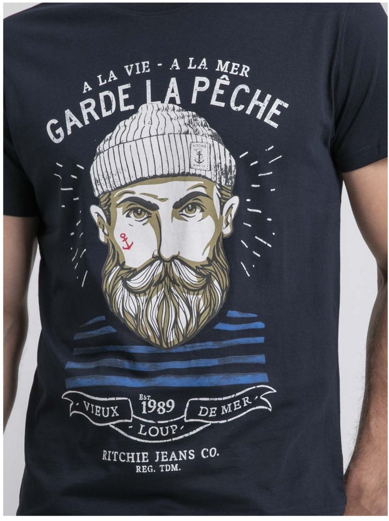 T-shirt girocollo puro cotone NOULANDY Blu marino - Kiabi