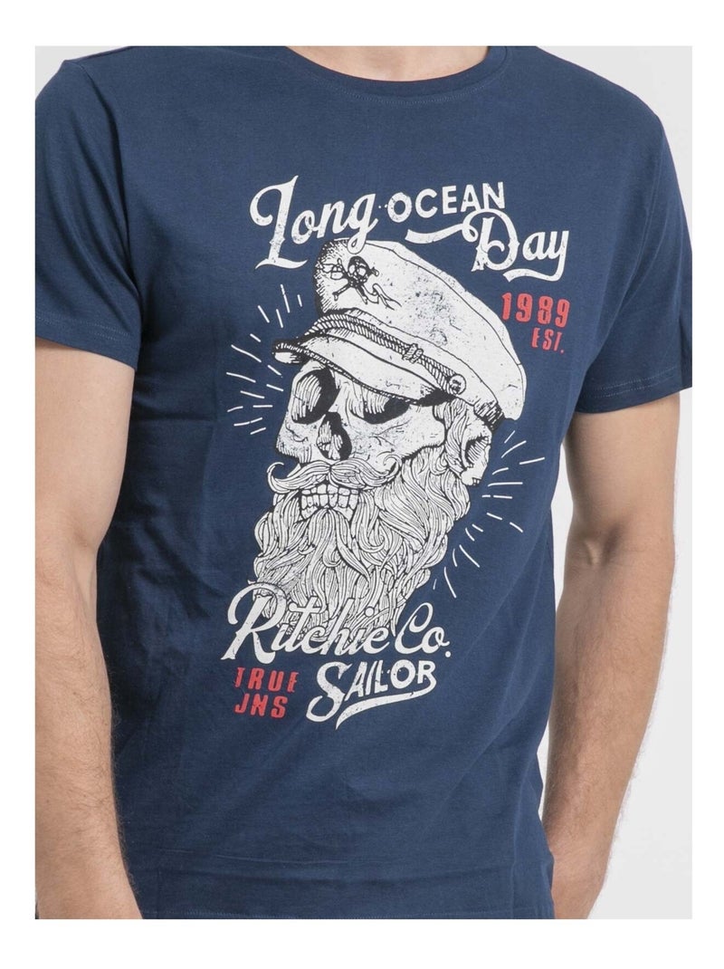 T-shirt girocollo puro cotone NUBENOIT Blu - Kiabi