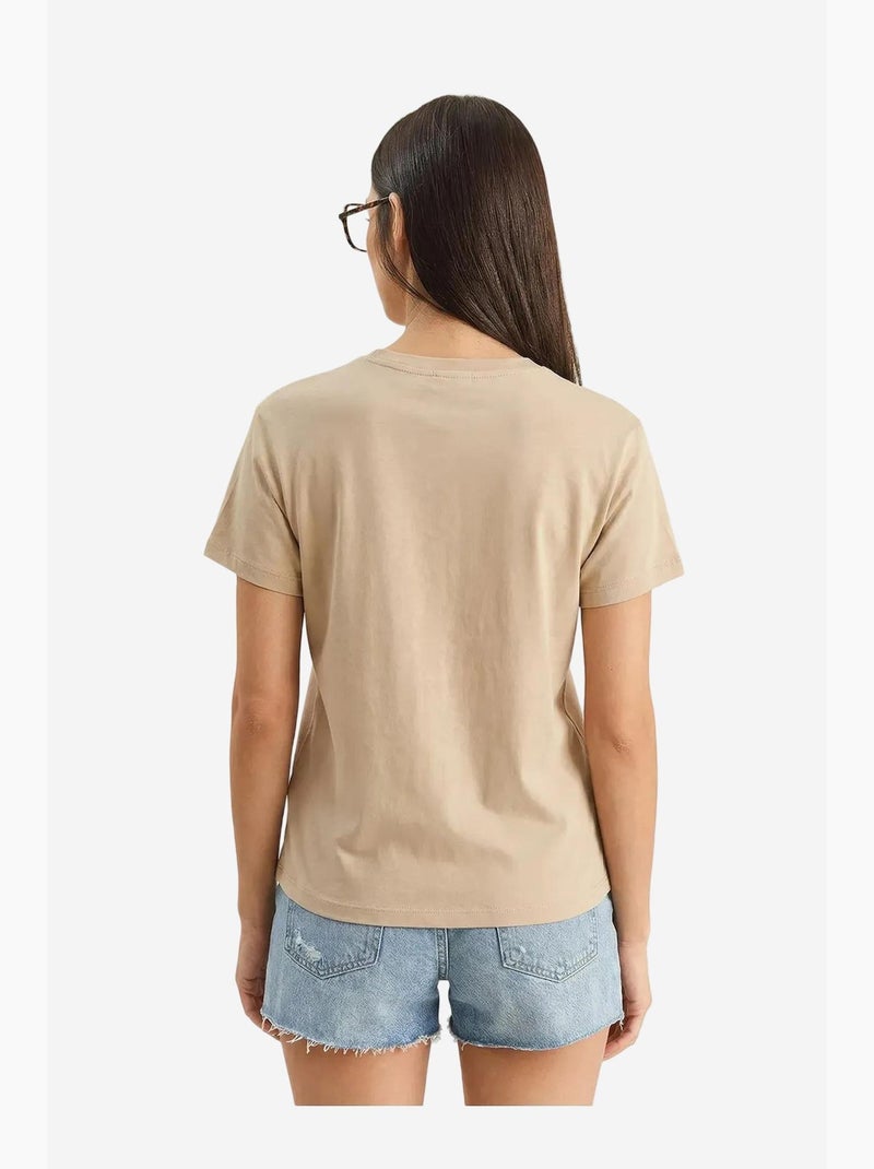 T-shirt girocollo ricamata lucci Beige argilla - Kiabi