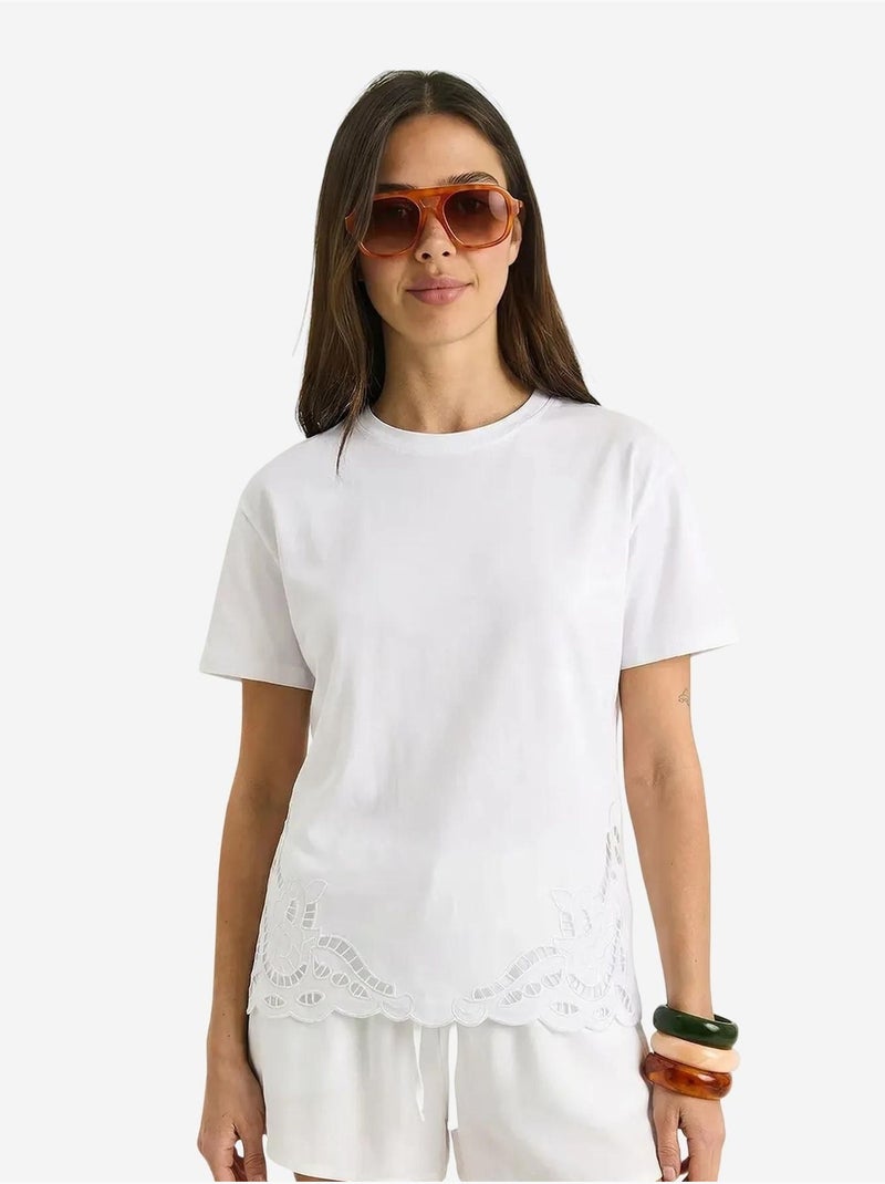 T-shirt girocollo ricamata lucci Bianco - Kiabi