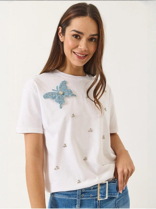 T-shirt girocollo ricamata lucci - Kiabi T-shirt girocollo ricamata lucci - Kiabi