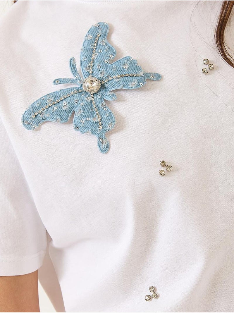 T-shirt girocollo ricamata lucci Bianco - Kiabi