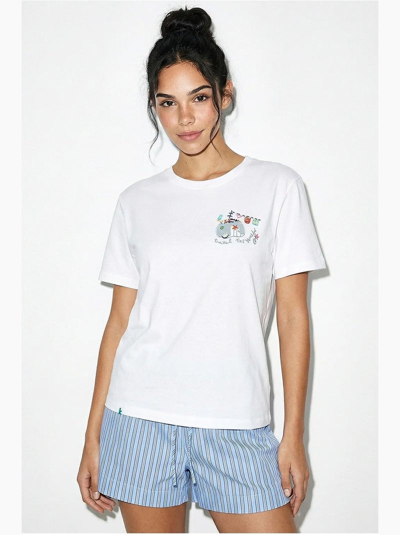 T-shirt girocollo ricamata lucci Bianco - Kiabi