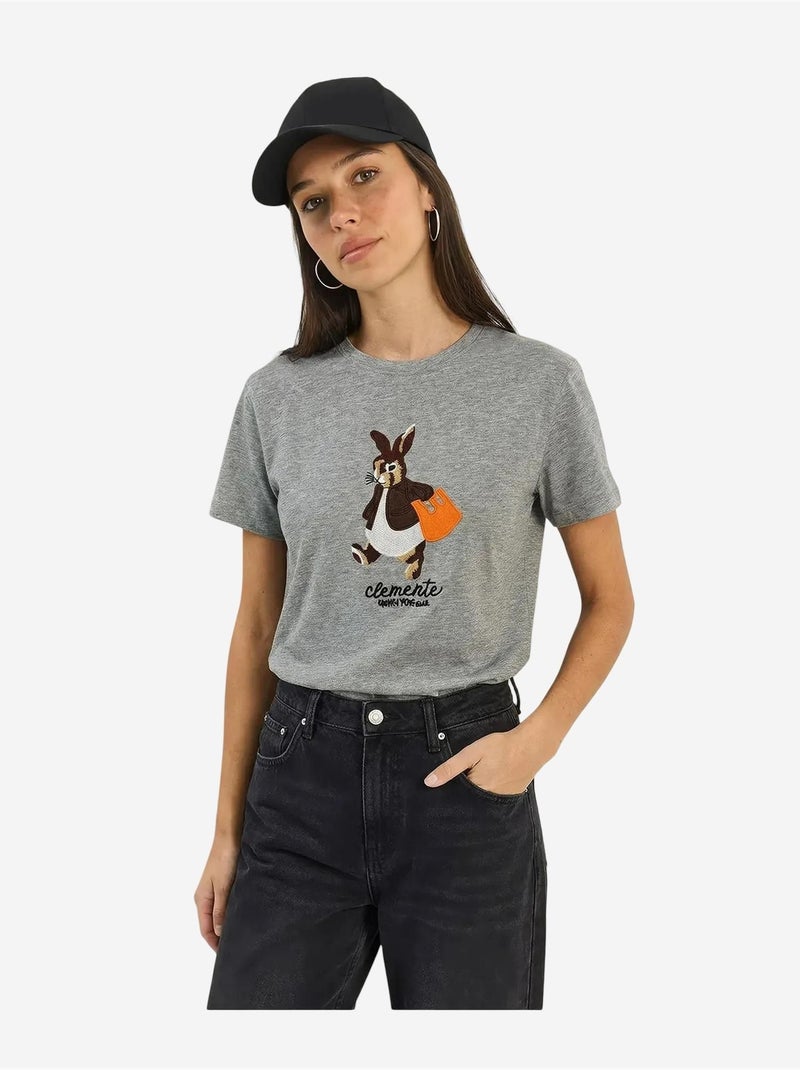 T-shirt girocollo ricamata lucci Grigio - Kiabi