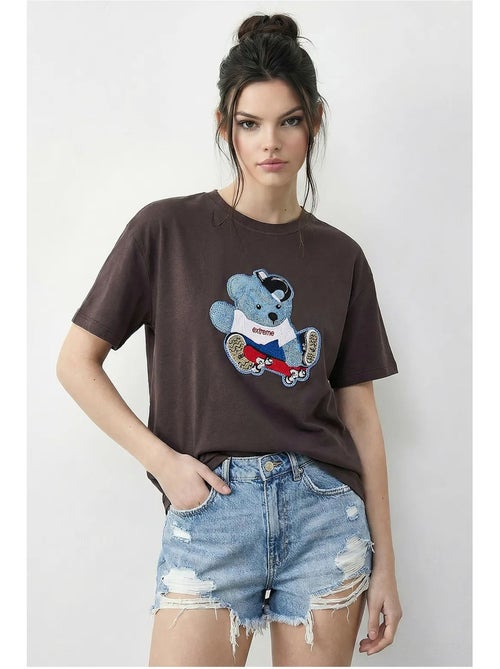 T-shirt girocollo ricamata lucci - Kiabi