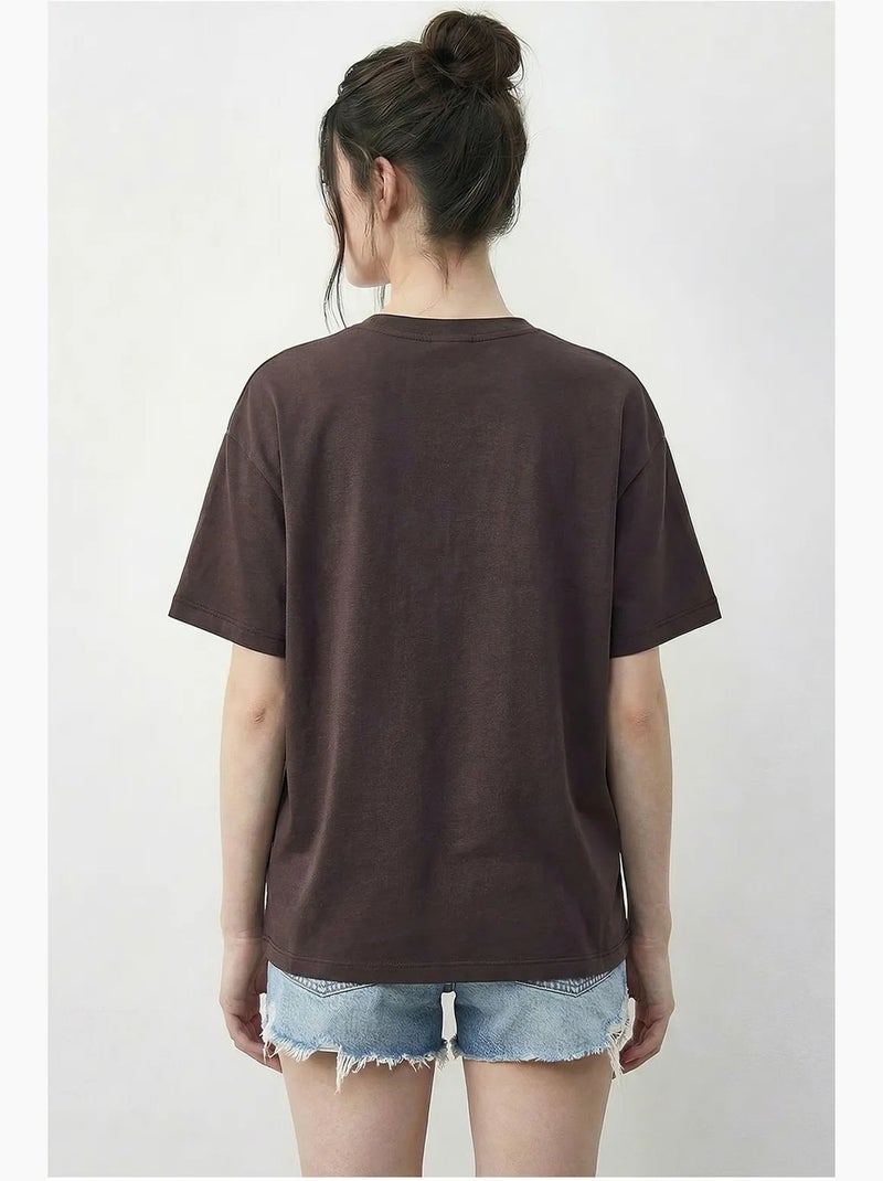T-shirt girocollo ricamata lucci Marrone cioccolato - Kiabi