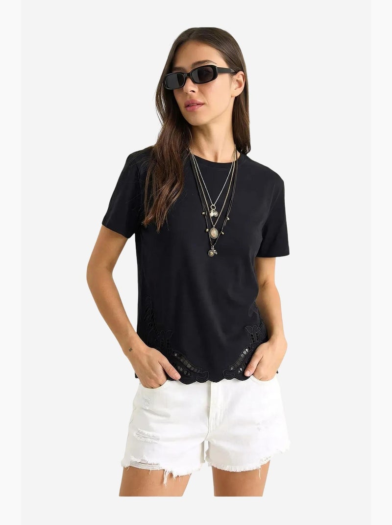 T-shirt girocollo ricamata lucci Nero - Kiabi