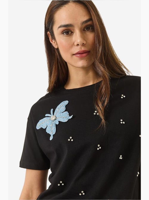 T-shirt girocollo ricamata lucci - Kiabi T-shirt girocollo ricamata lucci - Kiabi