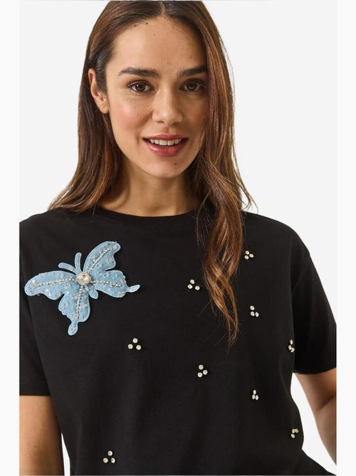 T-shirt girocollo ricamata lucci - Kiabi T-shirt girocollo ricamata lucci - Kiabi
