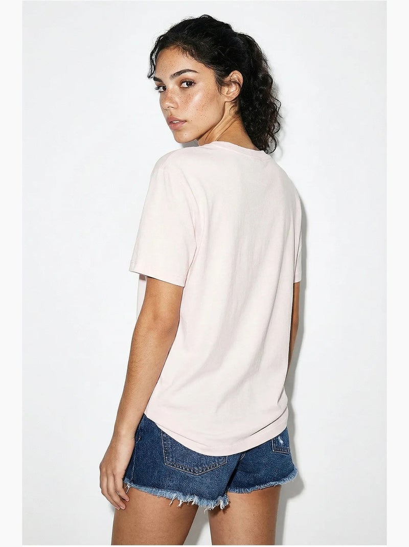 T-shirt girocollo ricamata lucci Rosa pallido - Kiabi