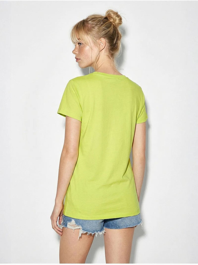 T-shirt girocollo ricamata lucci Verde tiglio - Kiabi