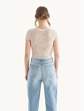 T-shirt girocollo ricamo fiori tulle manica corta hiccup