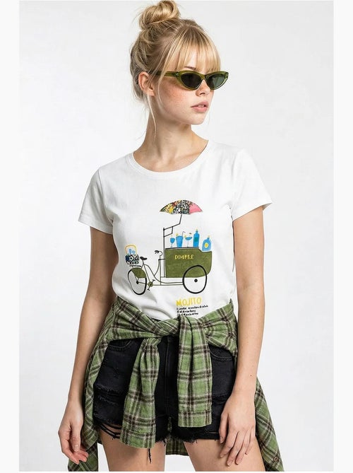 T-shirt girocollo stampata con ricamo lucci - Kiabi T-shirt girocollo stampata con ricamo lucci - Kiabi