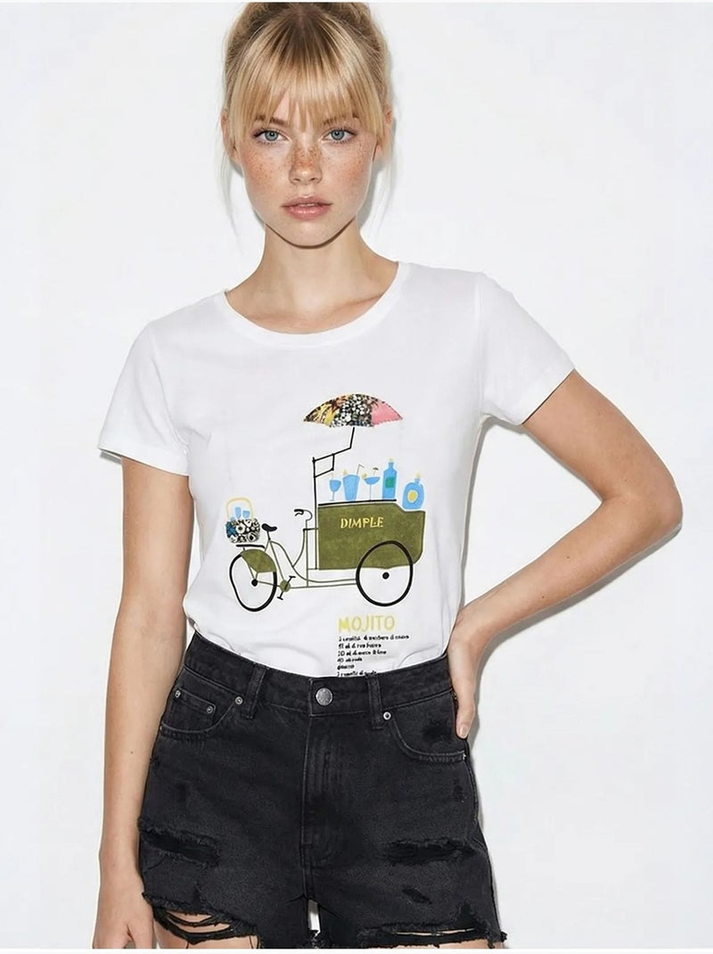 T-shirt girocollo stampata con ricamo lucci Bianco - Kiabi